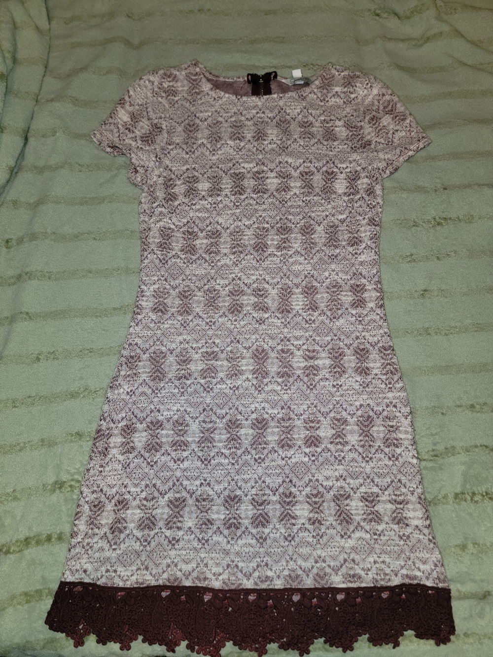 Speechless Mauve Patterned Lace-Hem Mini Dress